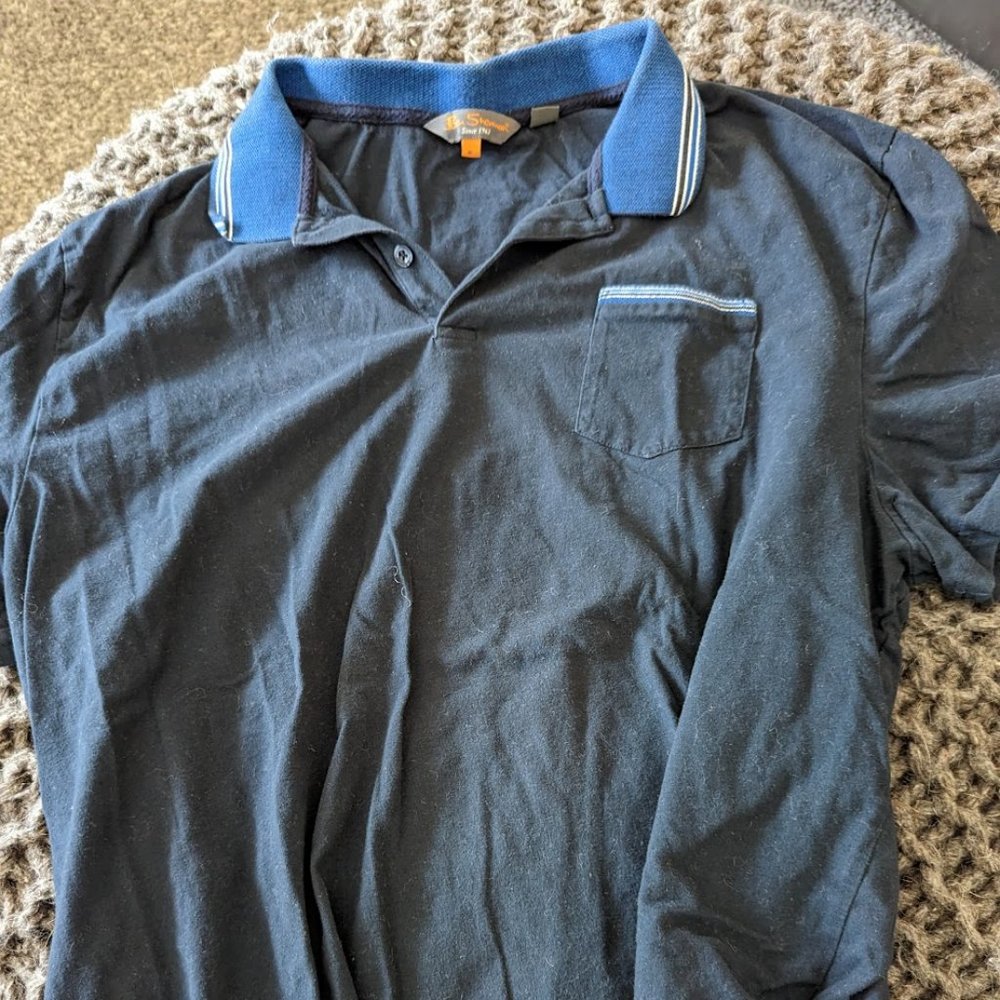 Ben Sherman Polo shirt - Blue with blue and white trim - Mens XL